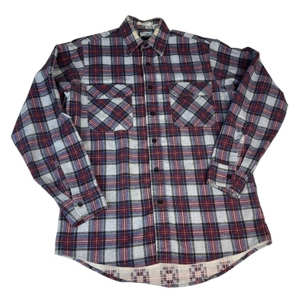 Fieldmaster Perma-Prest Flannel Plaid Button Up Shirt Men's M Red Multi Pockets - Picture 1 of 6